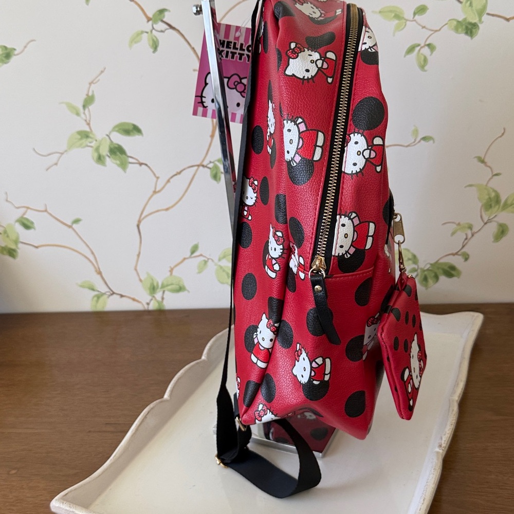 Hello Kitty Red and Black Polka Dot Faux Leather Backpack & Coin Purse - NEW - Picture 6 of 12